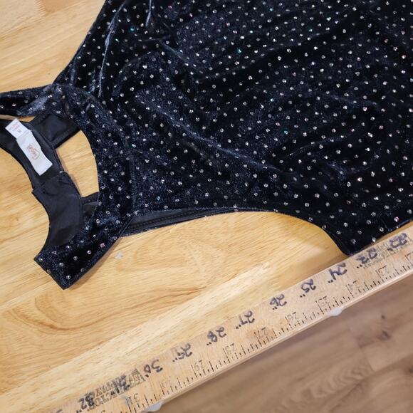 Candie's Black Velvet Sparkle Dotted Sleeveless Mini Dress Keyhole Back M - Picture 8 of 13